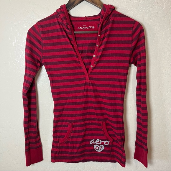 Aeropostale Tops - Aeropostale striped long-sleeve hooded henley size XS